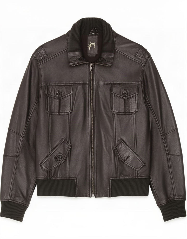 Jaqueta de couro bomber masculina Gipsy UK 38 média preta