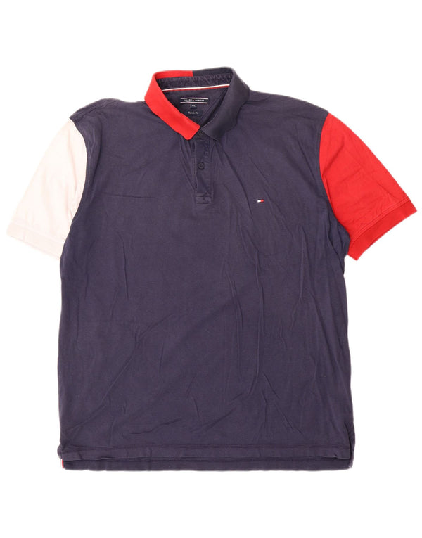 Tommy Hilfiger Mens Regular Fit Polo Shirt 2XL Navy Blue Colourblock Cotton