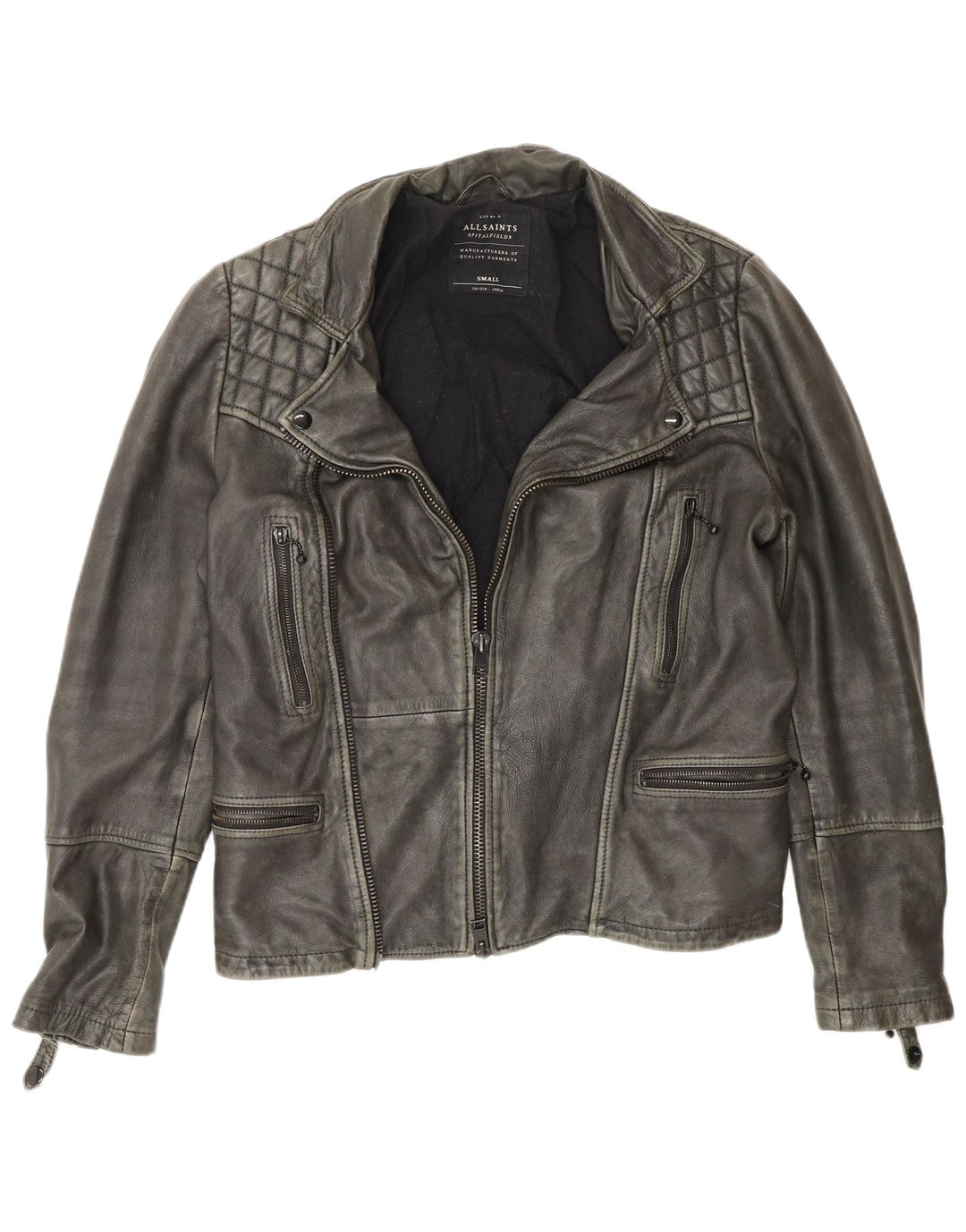 Jaqueta masculina de couro para motociclista All Saints UK 36 pequena cinza