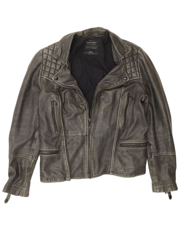 Jaqueta masculina de couro para motociclista All Saints UK 36 pequena cinza