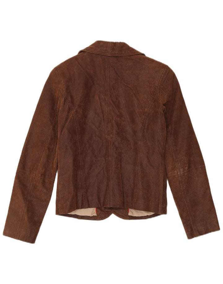 Jaqueta blazer feminina de couro com 2 botões Tom Tompson UE 36 pequena marrom