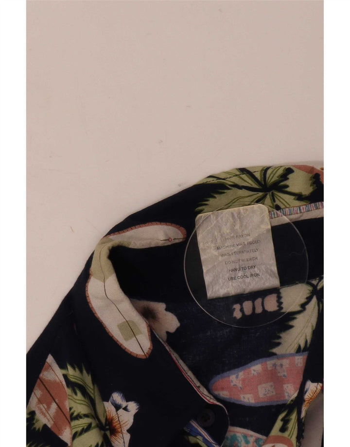Camisa masculina vintage abstrata de manga curta grande rayon azul marinho