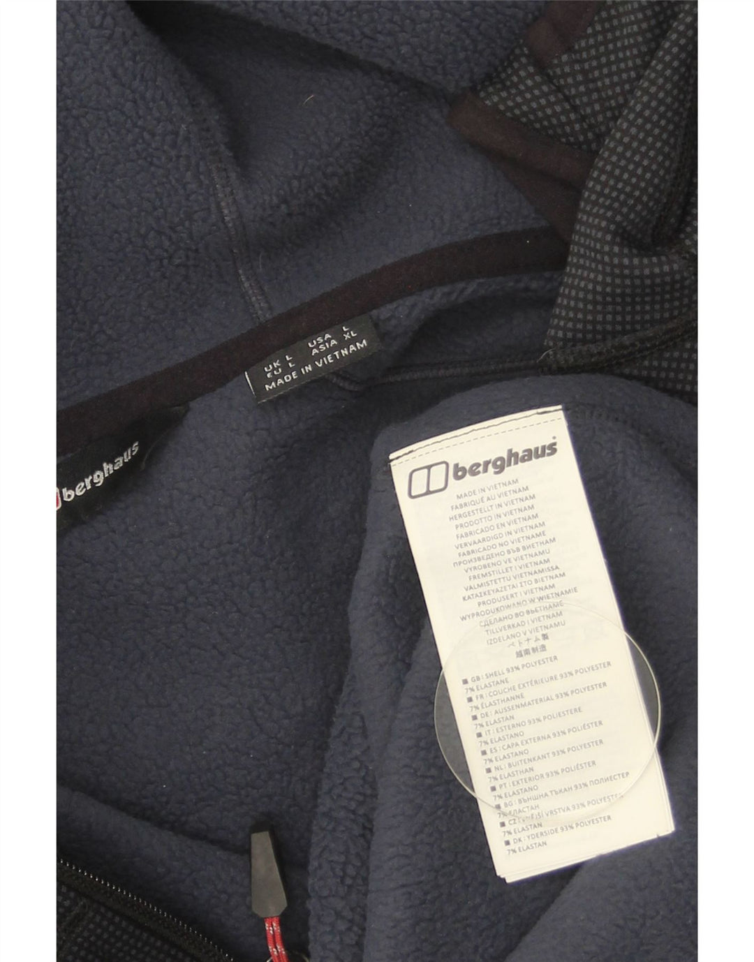 Suéter masculino Berghaus com capuz e zíper grande poliéster manchado azul marinho