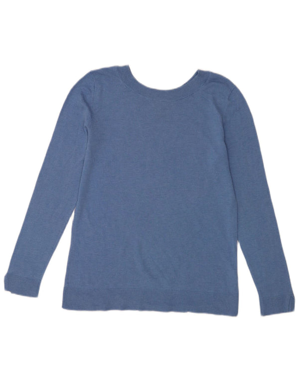 Suéter feminino Massimo Dutti com gola canoa Reino Unido 12 seda azul médio