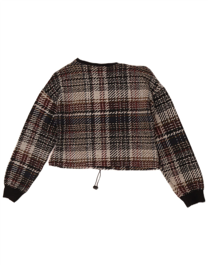Zara Womens Trafaluc manga comprida Crop Top UK 10 pequeno xadrez multicolorido