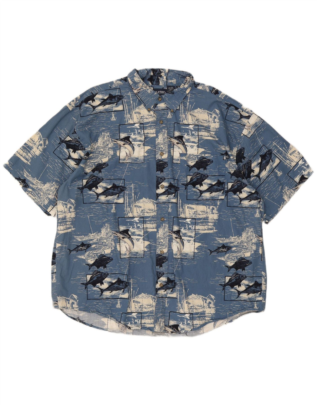 Camisa Puritan masculina gráfica de manga curta 2XL algodão azul