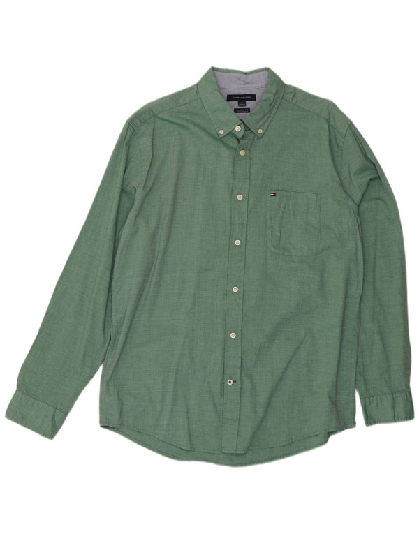 Camisa masculina Tommy Hilfiger Classic Fit grande algodão verde