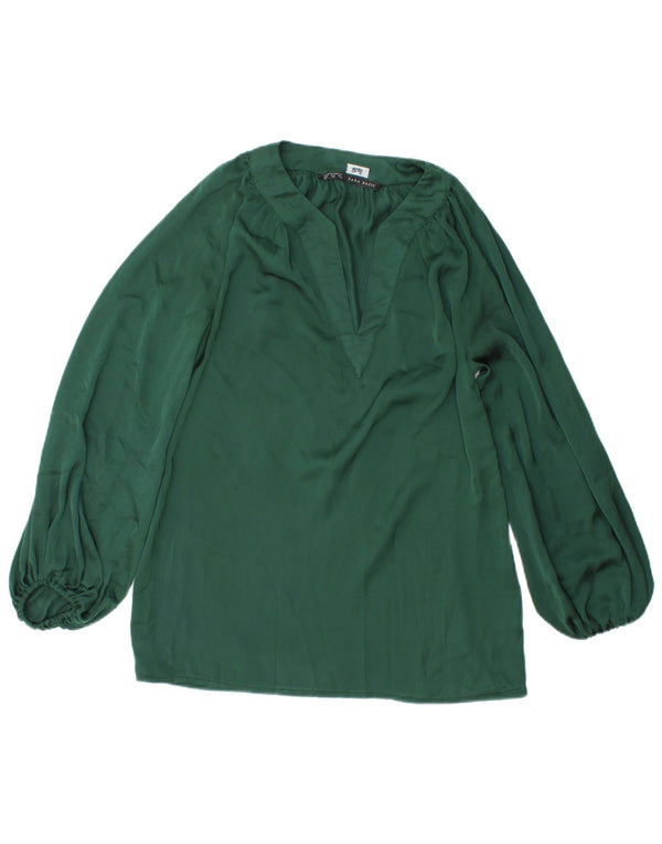 Zara blusa feminina manga comprida top UK 6 XS verde