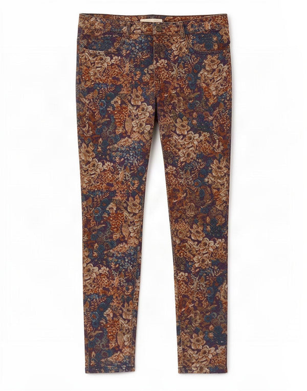 Calça jeans skinny feminina Zara EU 42 grande W32 L29 algodão floral multicolorido
