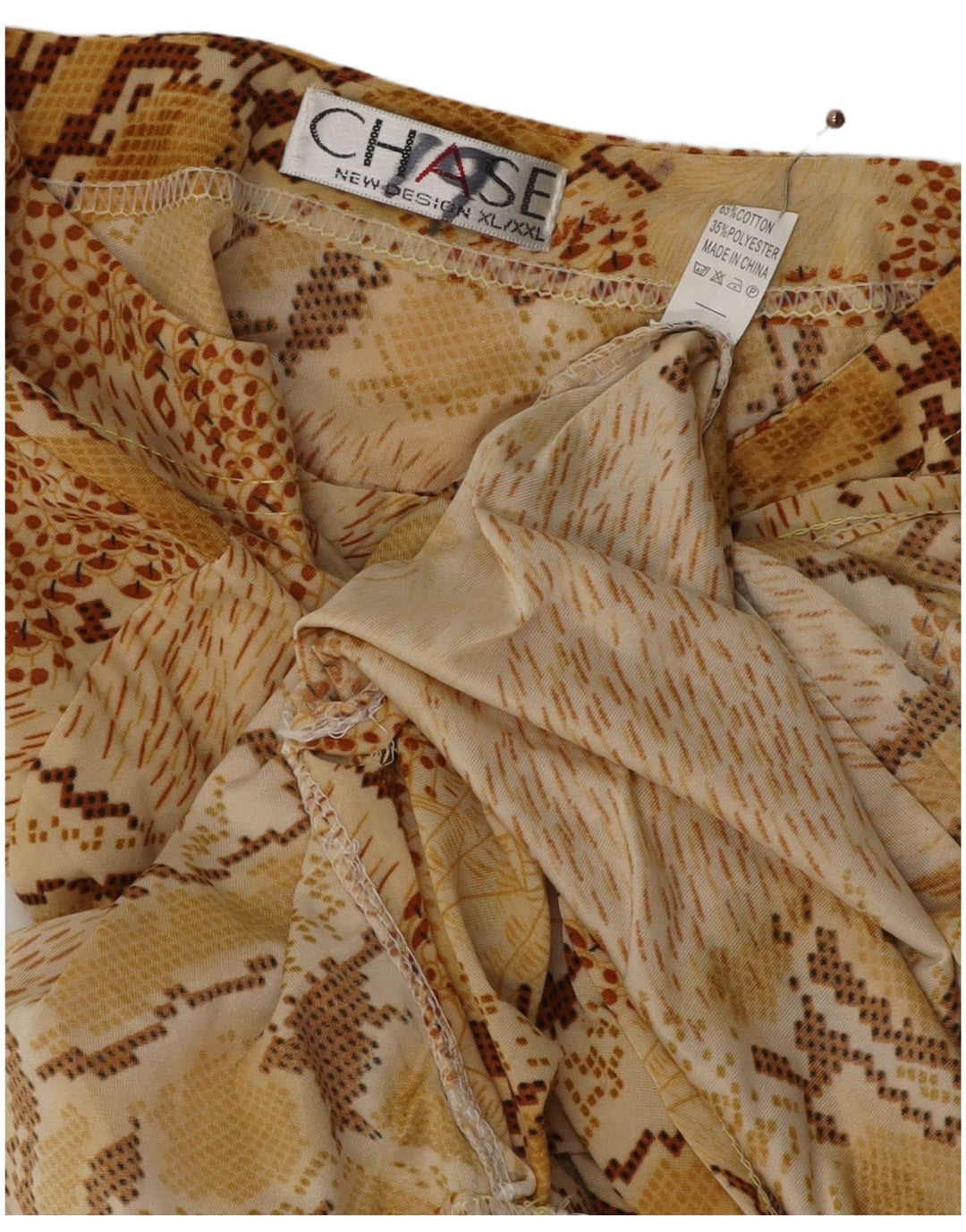 Blusa feminina VINTAGE de manga comprida UK 18 XL bege estampa animal algodão