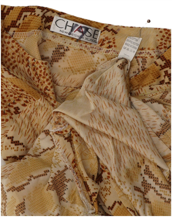 Blusa feminina VINTAGE de manga comprida UK 18 XL bege estampa animal algodão