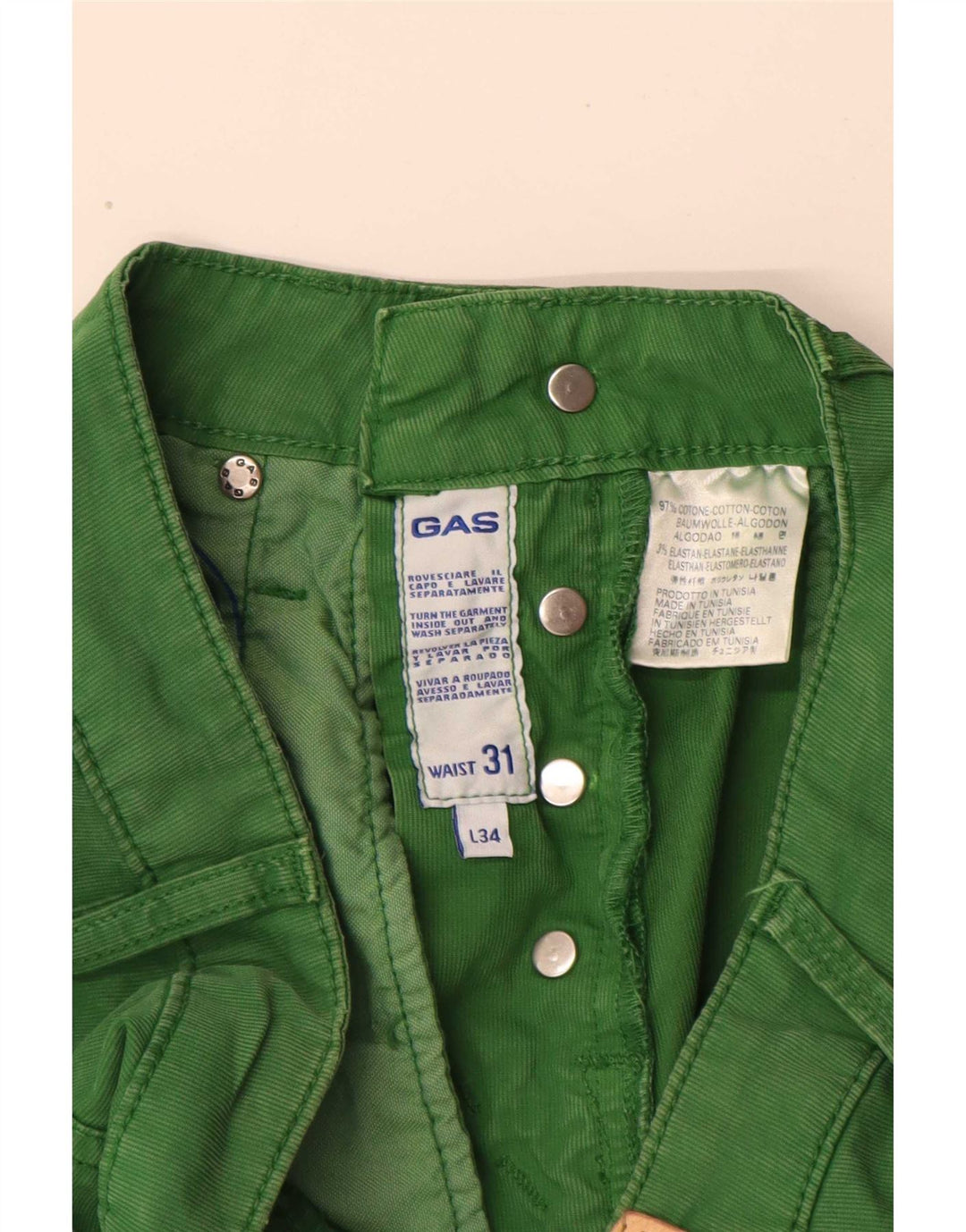 Gas Mens Casual Shorts W31 Algodão Verde Médio