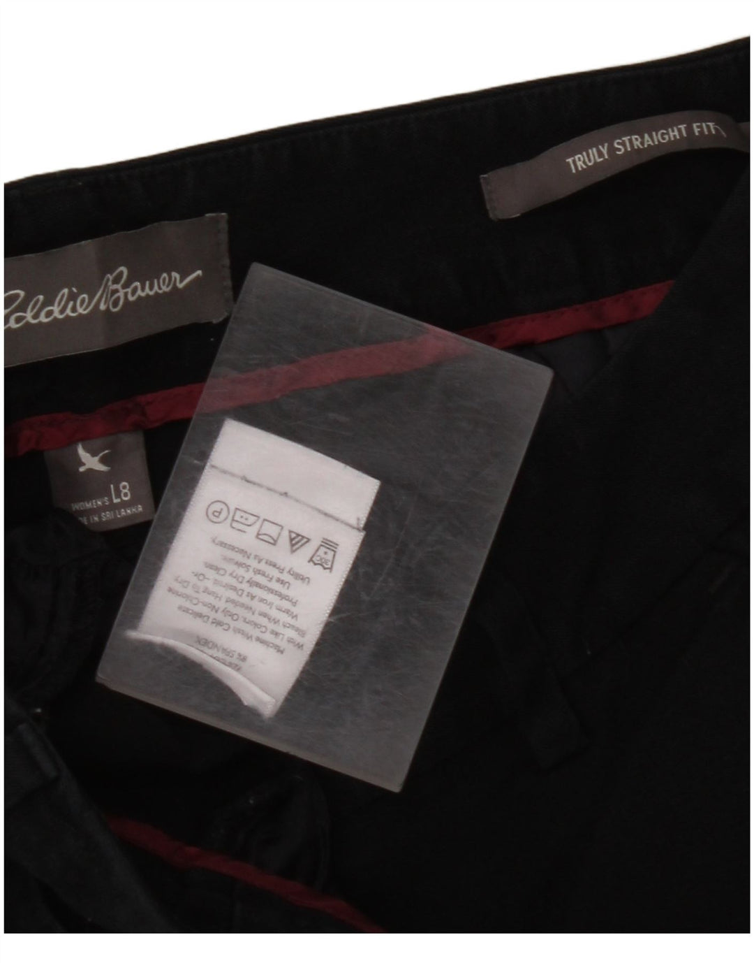 EDDIE BAUER Calça feminina reta US 8 médio W32 L33 algodão preto