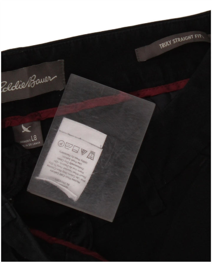 EDDIE BAUER Calça feminina reta US 8 médio W32 L33 algodão preto