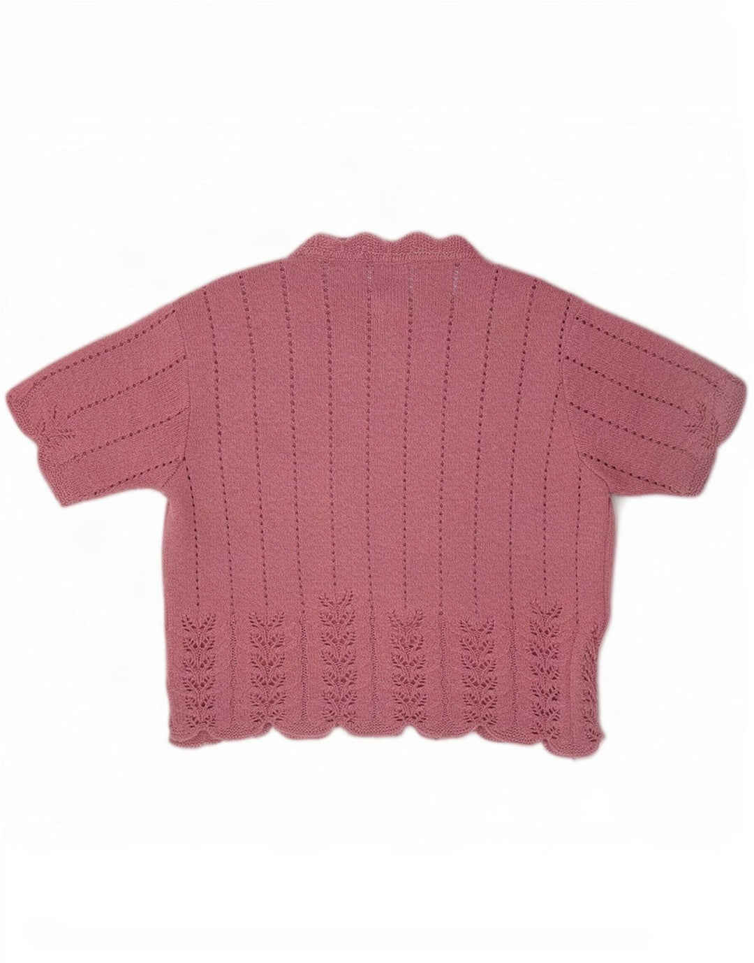 Suéter feminino St Michael de manga curta com gola redonda Reino Unido 14 médio rosa