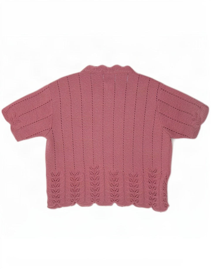 Suéter feminino St Michael de manga curta com gola redonda Reino Unido 14 médio rosa
