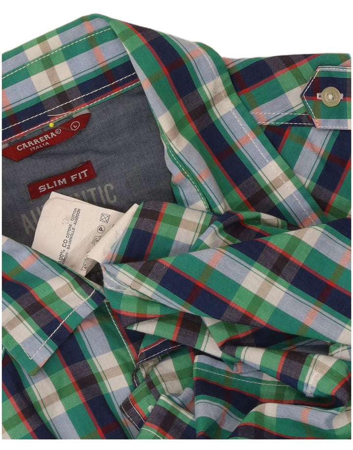 Camisa militar masculina Carrera Slim Fit manga curta xadrez grande multicolorida