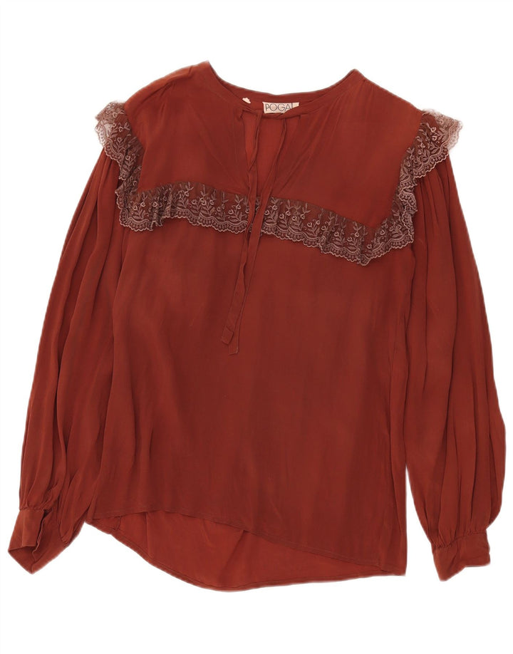 Blusa feminina vintage transparente manga comprida top IT 42 marrom médio floral