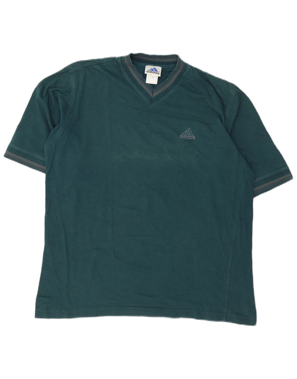 Camiseta masculina Adidas grande algodão listrado verde
