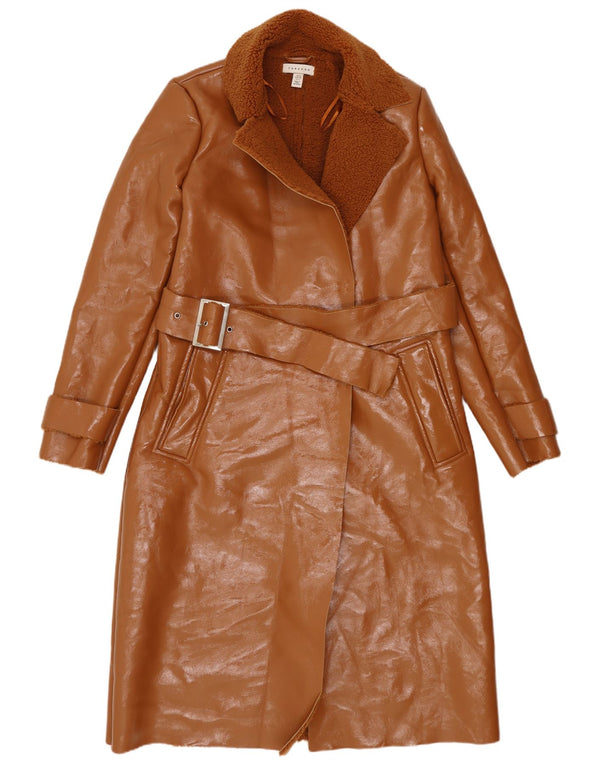 Sobretudo feminino de couro sintético Sherpa Topshop Reino Unido 10 pequeno poliuretano marrom