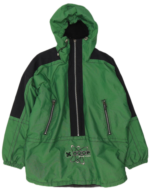 Jaqueta Anorak com capuz gráfico masculino vintage UK 42 XL verde colorblock