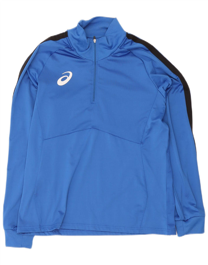 Asics Mens Zip Neck Pullover Treino Top XL Azul Colourblock Poliéster