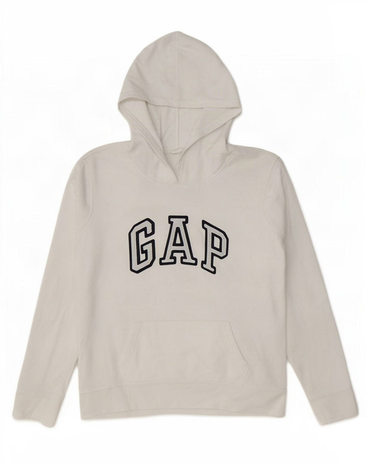 Suéter com capuz gráfico feminino Gap Reino Unido 14 algodão branco médio