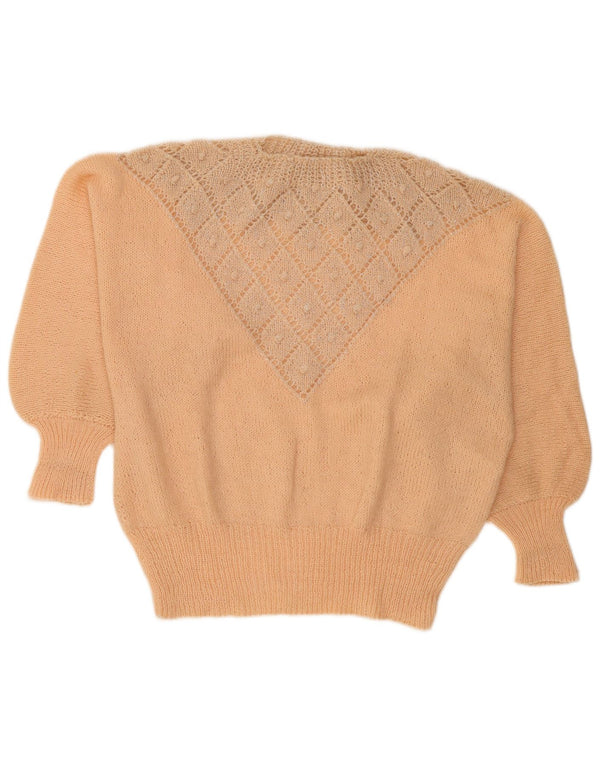 Suéter feminino vintage com gola redonda UK 18 XL Bege Argyle/Diamante