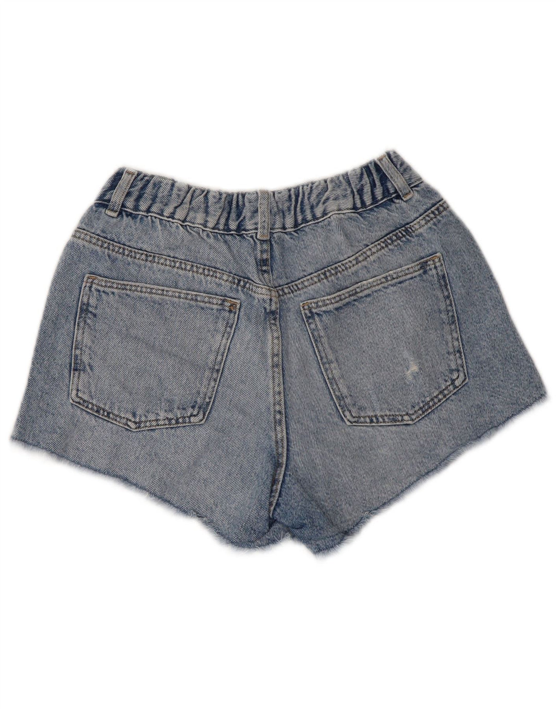 ZARA Shorts jeans femininos de cintura alta desgastados 13-14 anos W28 azul