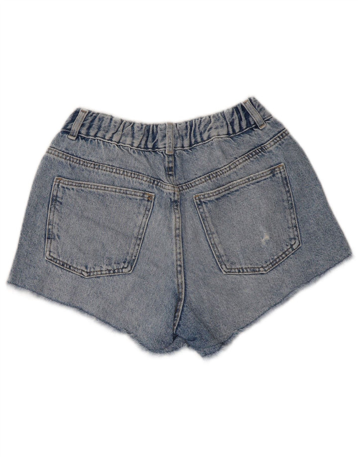 ZARA Shorts jeans femininos de cintura alta desgastados 13-14 anos W28 azul