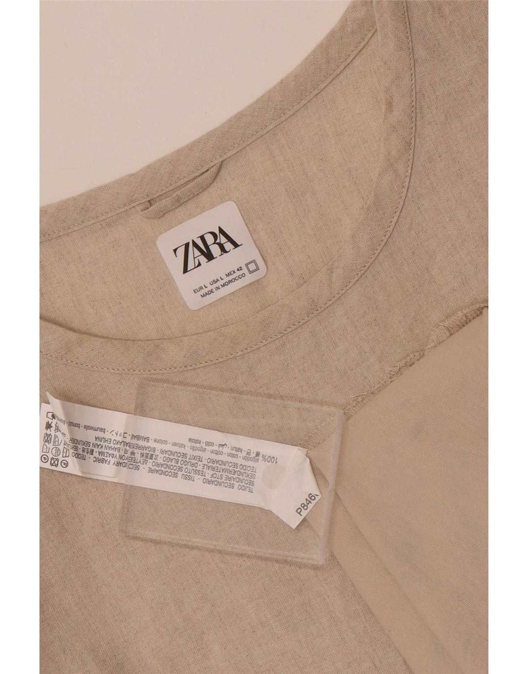 Camiseta masculina Zara Top grande algodão bege