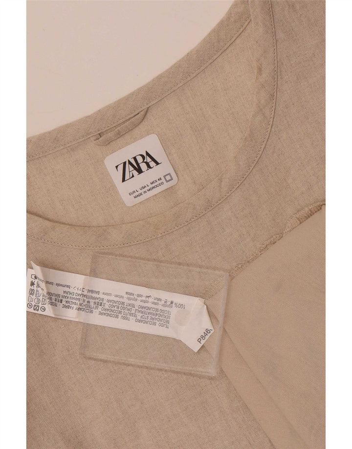 Camiseta masculina Zara Top grande algodão bege