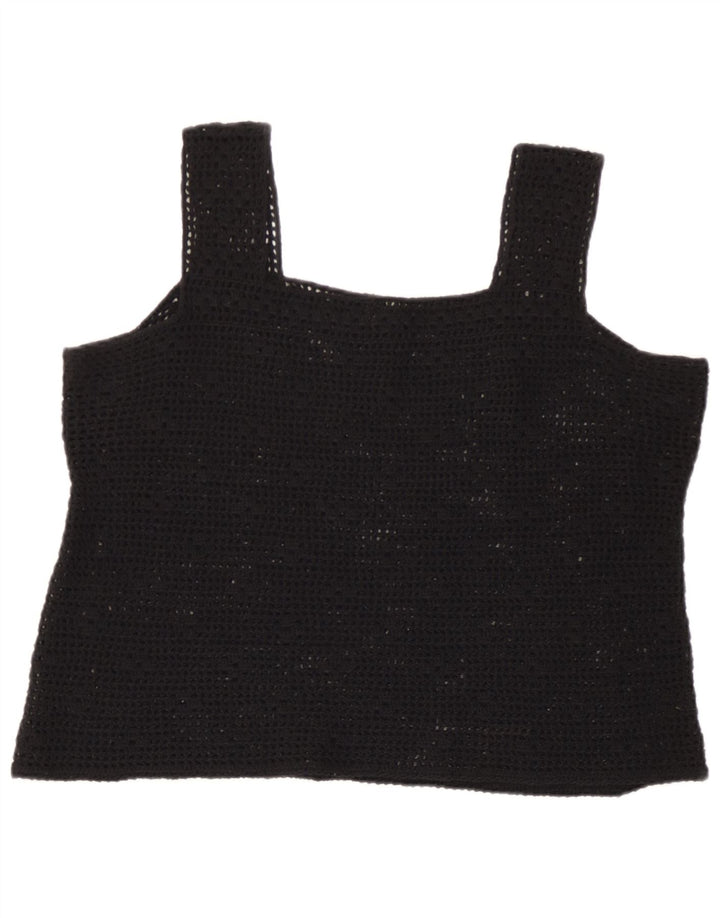 Top Cami feminino de crochê vintage UK 14 grande preto