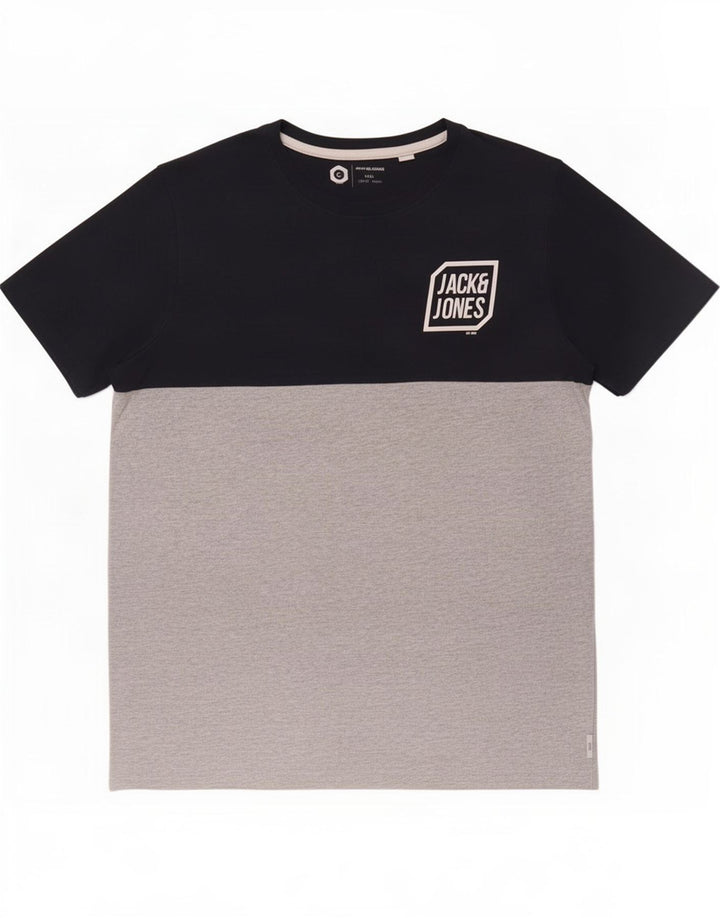 Camiseta masculina Jack & Jones Top médio azul colorblock algodão