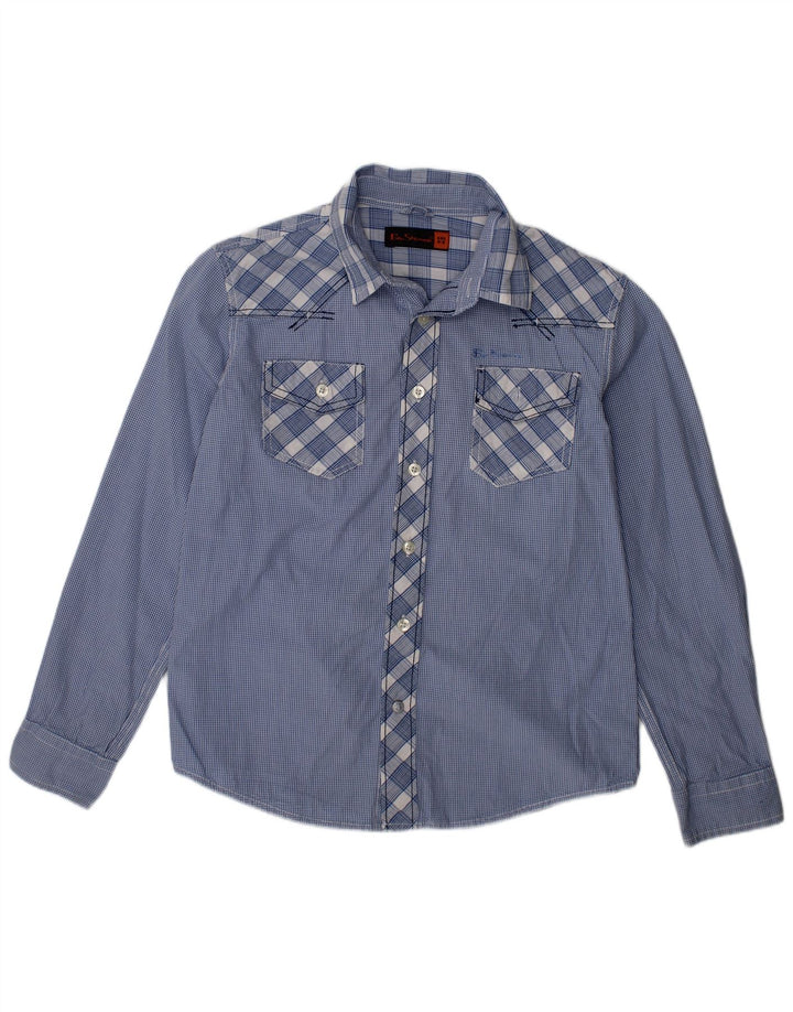 Camisa masculina BEN SHERMAN 8-9 anos algodão xadrez azul
