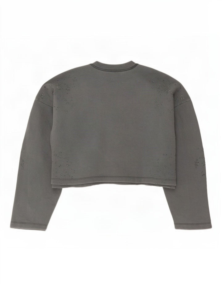 Zara Womens Crop Oversized Moletom Jumper Reino Unido 14 Médio Algodão Cinza