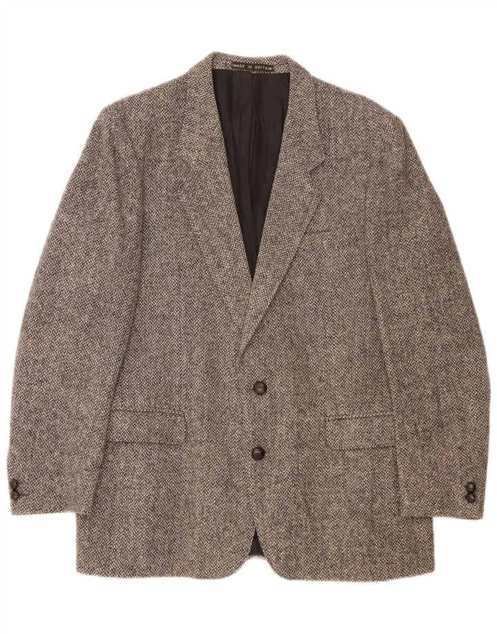 Jaqueta blazer masculina Harris Tweed de ajuste regular com 2 botões UE 40 grande lã cinza