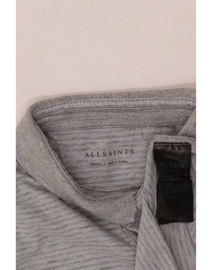 Camisa polo masculina All Saints pequena listrada cinza de algodão