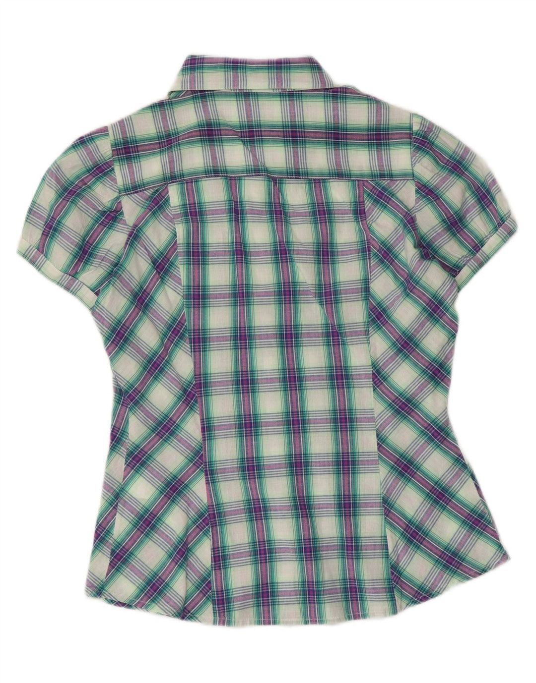 Camisa feminina de manga curta BENETTON UK 14 algodão xadrez médio multicolorido