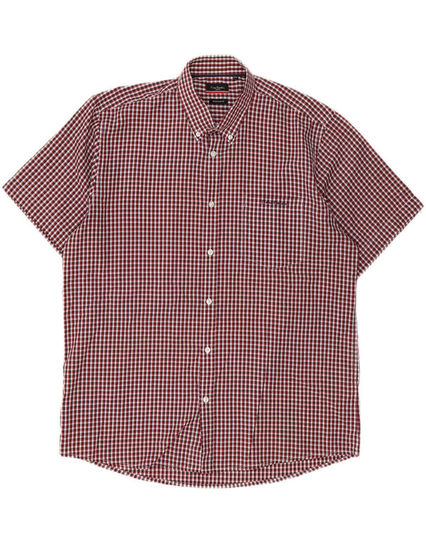 Pierre Cardin Camisa masculina de manga curta regular fit 3XL poliéster xadrez vermelho