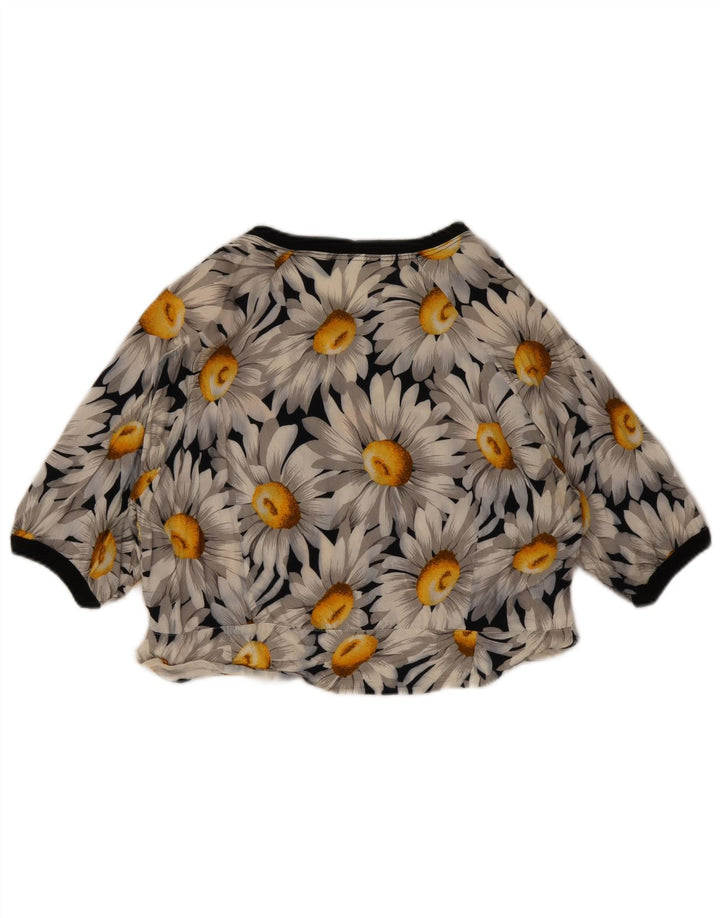 Top curto feminino vintage Reino Unido 12 médio azul marinho floral