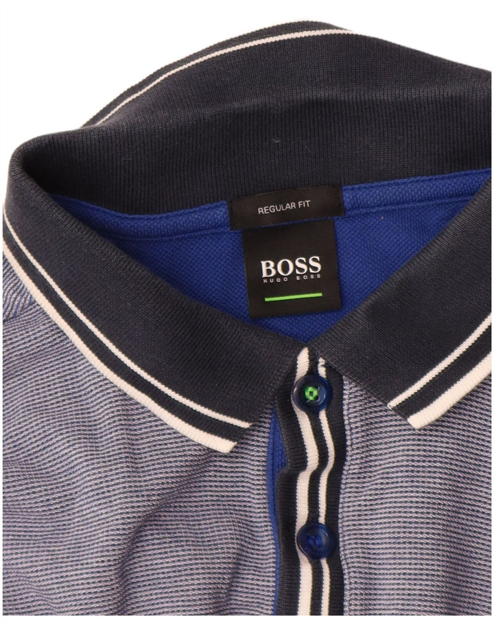 Camisa polo masculina Hugo Boss Regular Fit algodão listrado azul médio