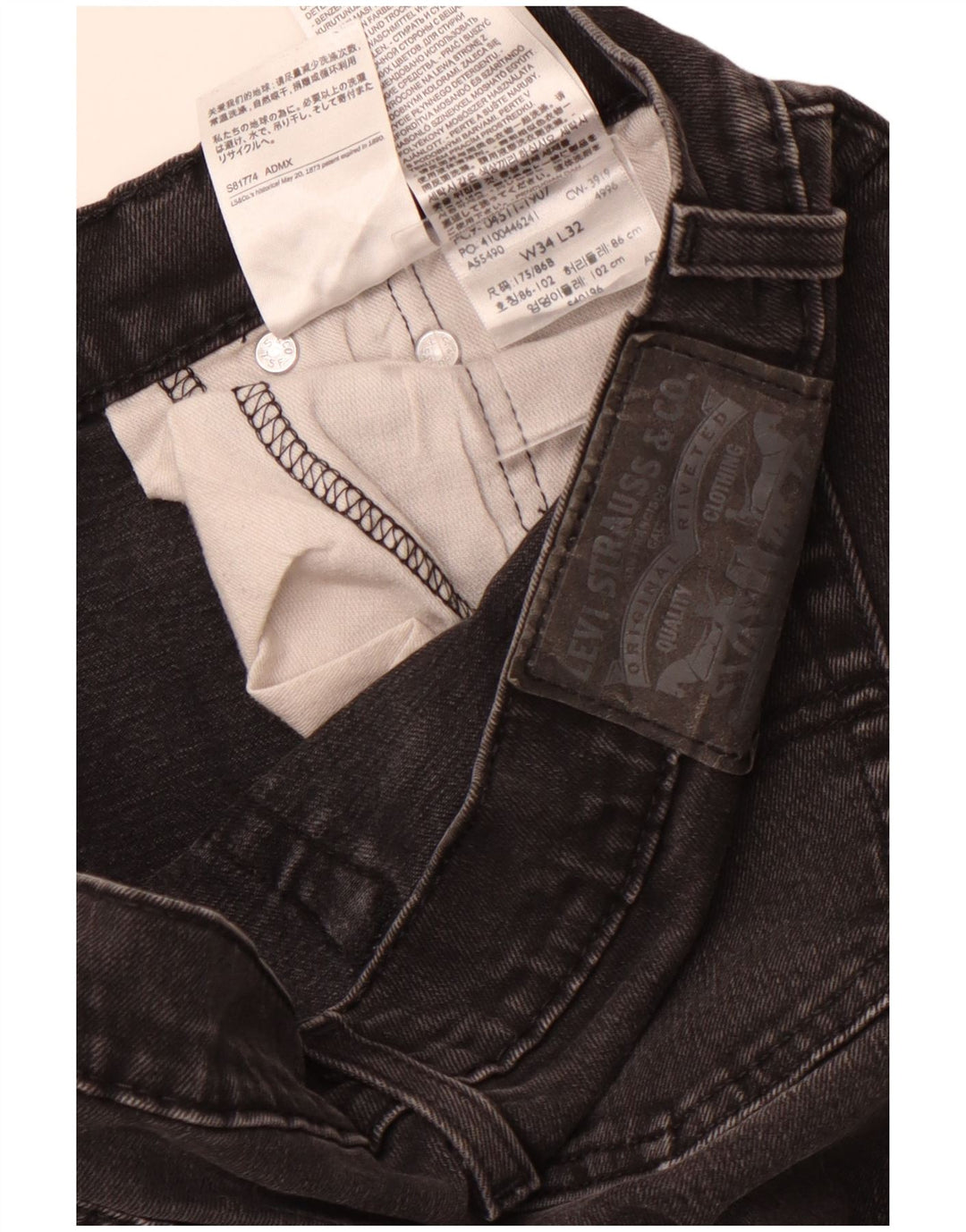 LEVI'S Feminino 511 Slim Jeans W34 L32 Algodão Preto