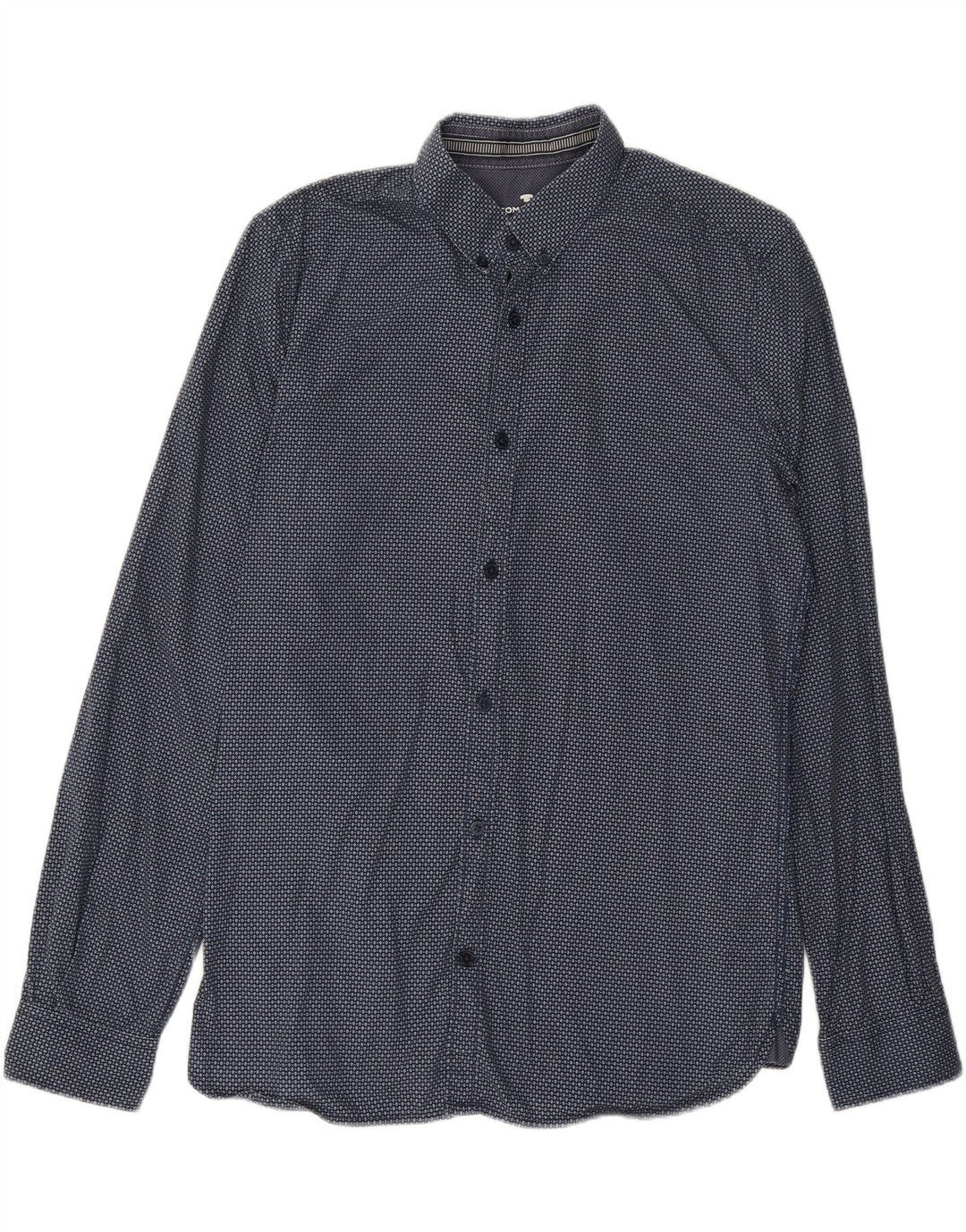 TOM TAILOR Mens Fitted Shirt Medium Navy Blue Geometric Cotton Vintage Tom Tailor and Second-Hand Tom Tailor from Messina Hembry 