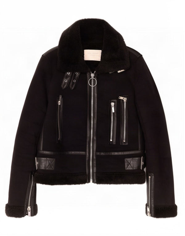 Zara Jaqueta Sherpa Feminina Reino Unido 6 XS Poliéster Preto