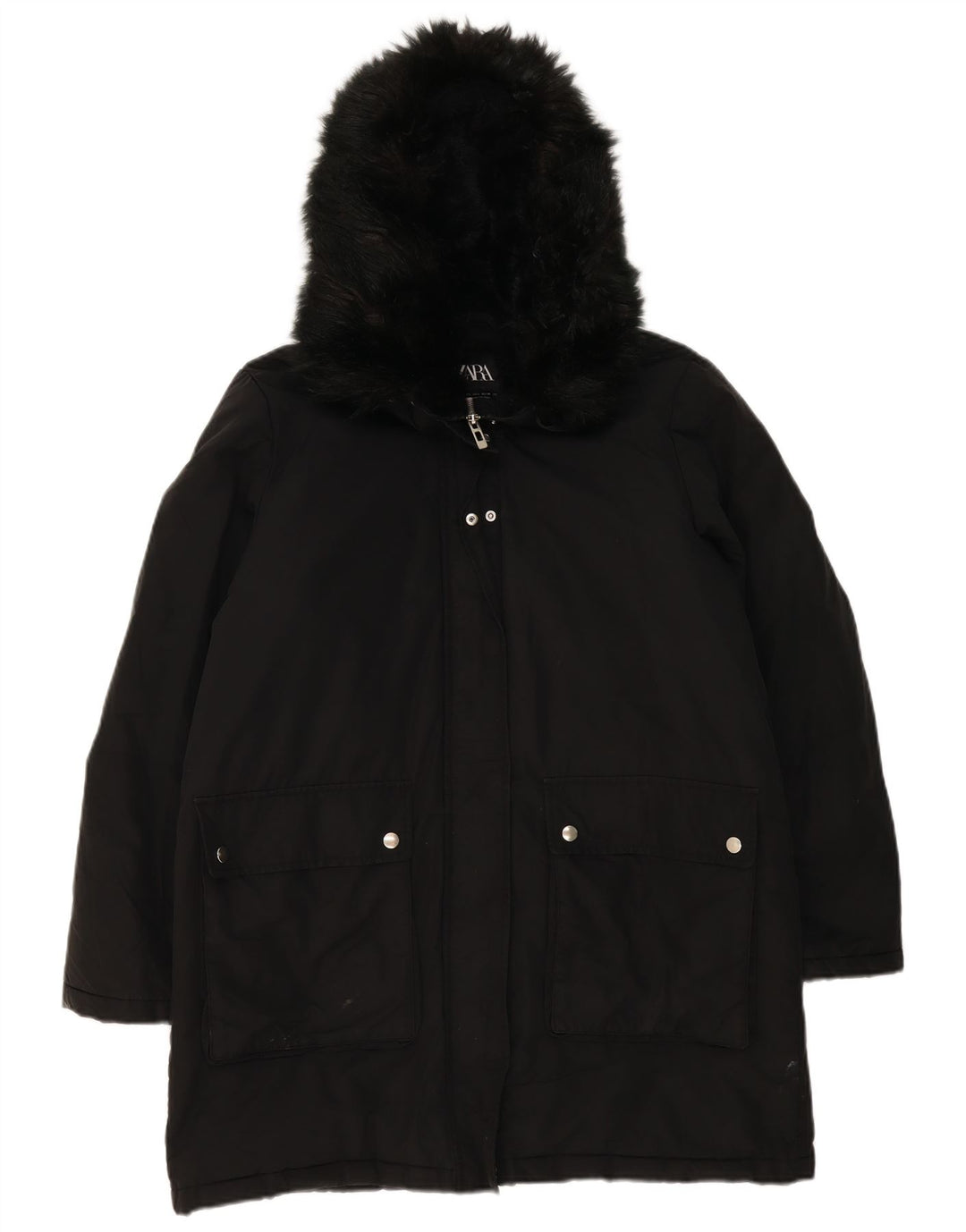 Jaqueta Parka Oversized com Capuz Zara para Mulher Reino Unido 16 Grande Poliéster Preto