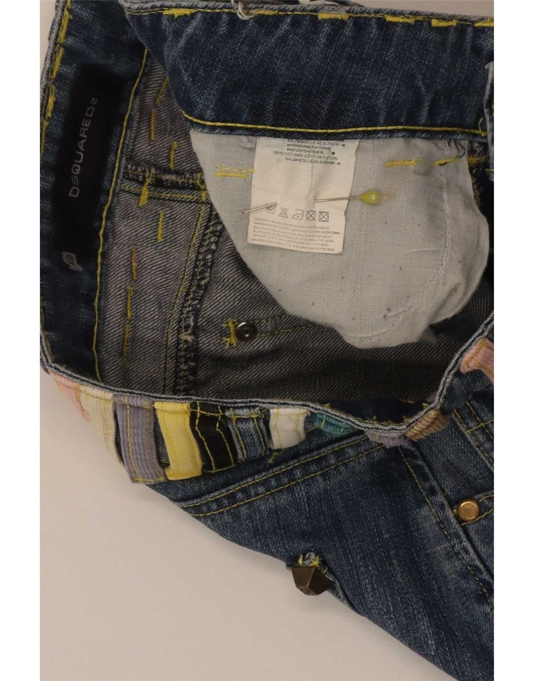Dsquared2 mini saia jeans feminina IT 42 médio W30 azul colorblock algodão