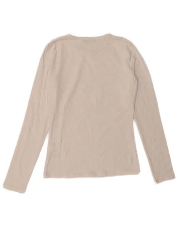 Top feminino Zara manga comprida UK 12 algodão branco médio