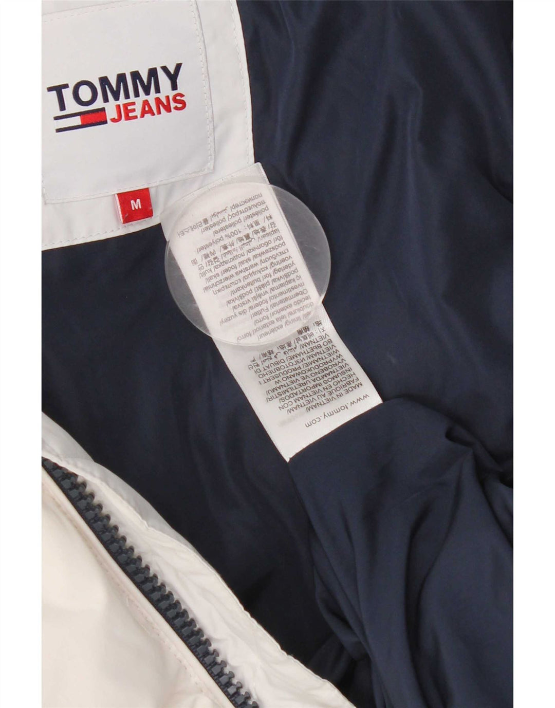 Jaqueta masculina acolchoada com capuz Tommy Hilfiger Reino Unido 38 poliéster branco médio
