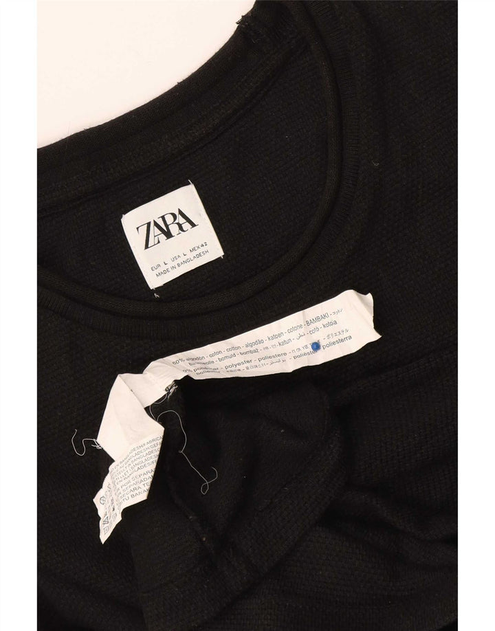 Zara Top masculino manga comprida grande algodão preto